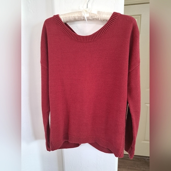 Express Women's Red Crew Neck Sweater Back Lace Up Medium - Picture 2 of 8